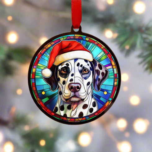 Dalmatian in Santa Hat Suncatcher Decoration